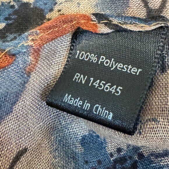 Vintage Floral Print Scarf With Yellow Border Lightweight Sheer Fabric - Picture 7 of 10